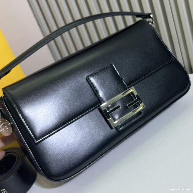 Affordable Medium Leather Bag Black Baguette Fendi Tiffany In Smooth 0812